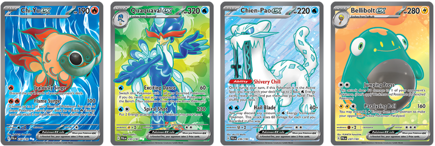 Pokémon Chi-Yu EX, Quaquaval EX, Chien-Pao EX, Bellibolt EX from Paldea Evolved