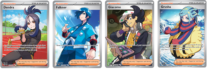 Pokémon Trainer Card Dendra, Falkner, Giacomo, Grusha from Paldea Evolved