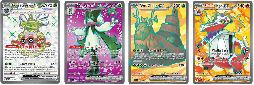 Pokémon Forretress EX, Mewscarada EX, Wo-Chien EX, Skeledirge EX from Paldea Evolved