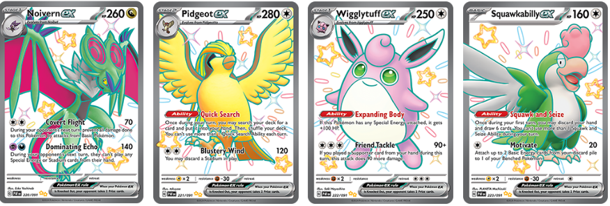 Pokémon Noivern EX, Pidgeot EX, Wigglytuff EX, Squawkabilly EX from Paldean Fates