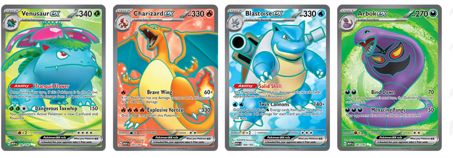 Pokémon Venusaur EX, Charizard EX, Blastoise EX, Arbox EX from Pokémon 151