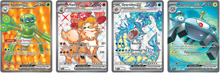 Pokémon Spidops EX, Arcanine EX, Gyaradox EX, Magnezone EX from Scarlet & Violet