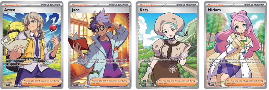 Pokémon Trainer Cards Arven, Jacq, Katy, Miriam from Scarlet & Violet