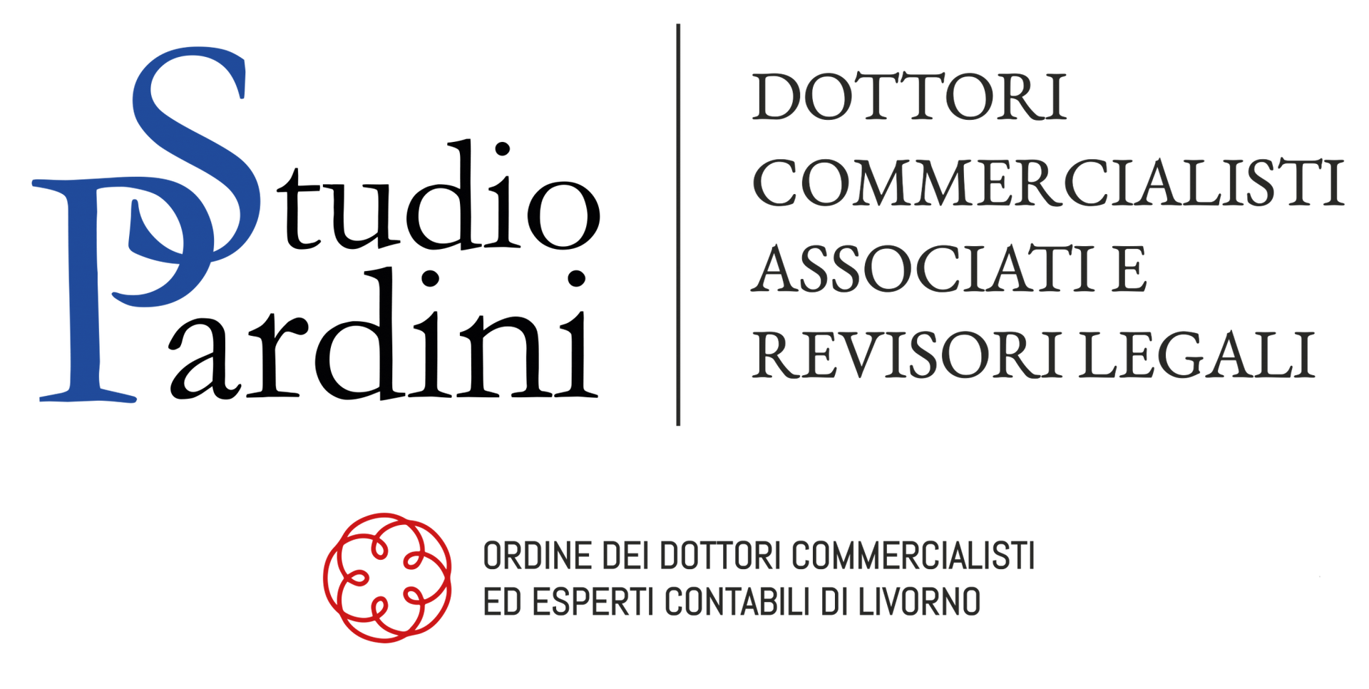 Logo for Studio Pardini, with blue serif text and a smaller line reading “Dottori commercialisti associati e revisori legali”