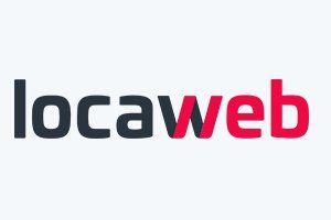 O logotipo da locaweb é preto e vermelho sobre fundo branco.