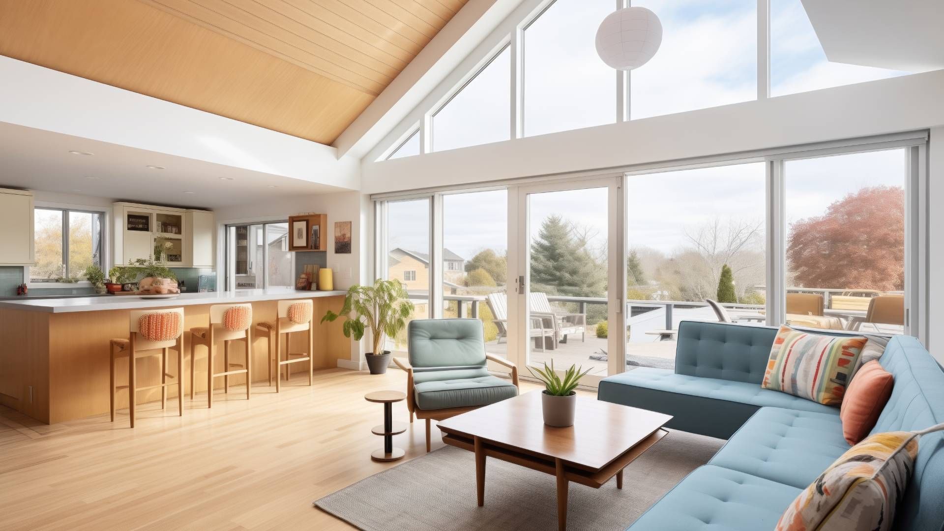 Angled windows in a modern kitchen in a home near Manchester, NH