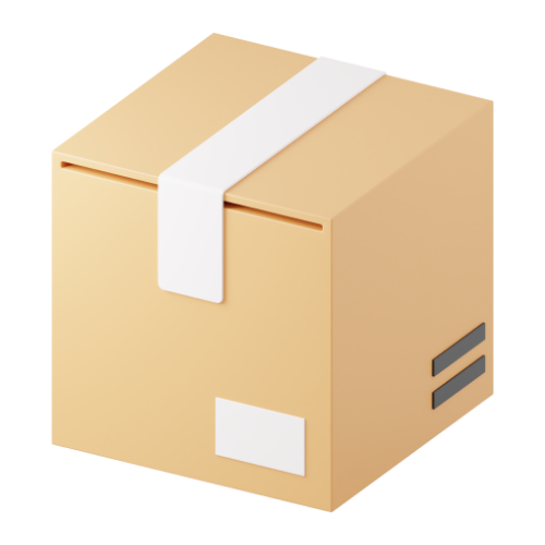 Cardboard box with white tape and label.
