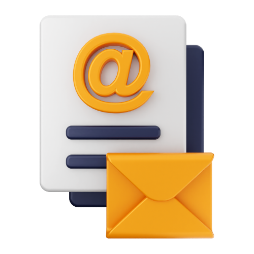 Orange email icon on papers and an envelope.