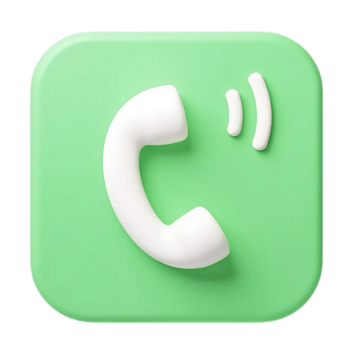 White phone receiver icon on a green square background with two curved lines indicating a call.