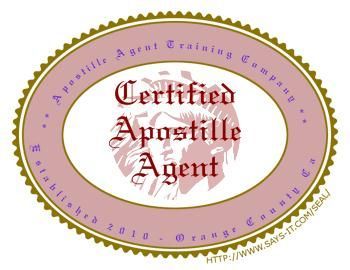 A logo for certified apostille agent training company