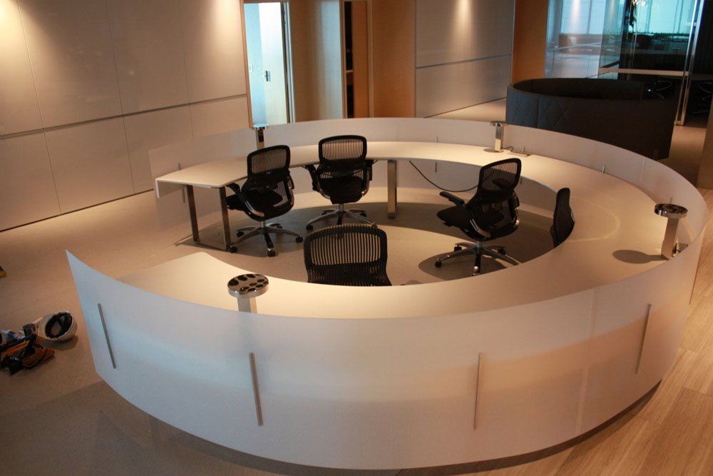 large office solid surface desk with office chairs