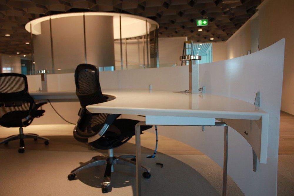 office chair at white solid surface desk