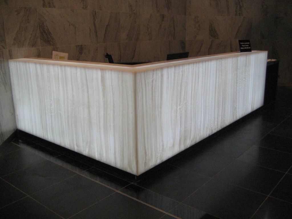 square solid surface reception desk