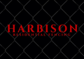 Harbison Residential Fencing logo on black chain link background in red font.