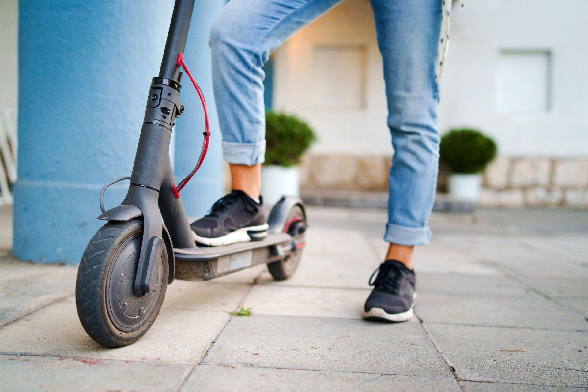 Close up shot of an electric scooter