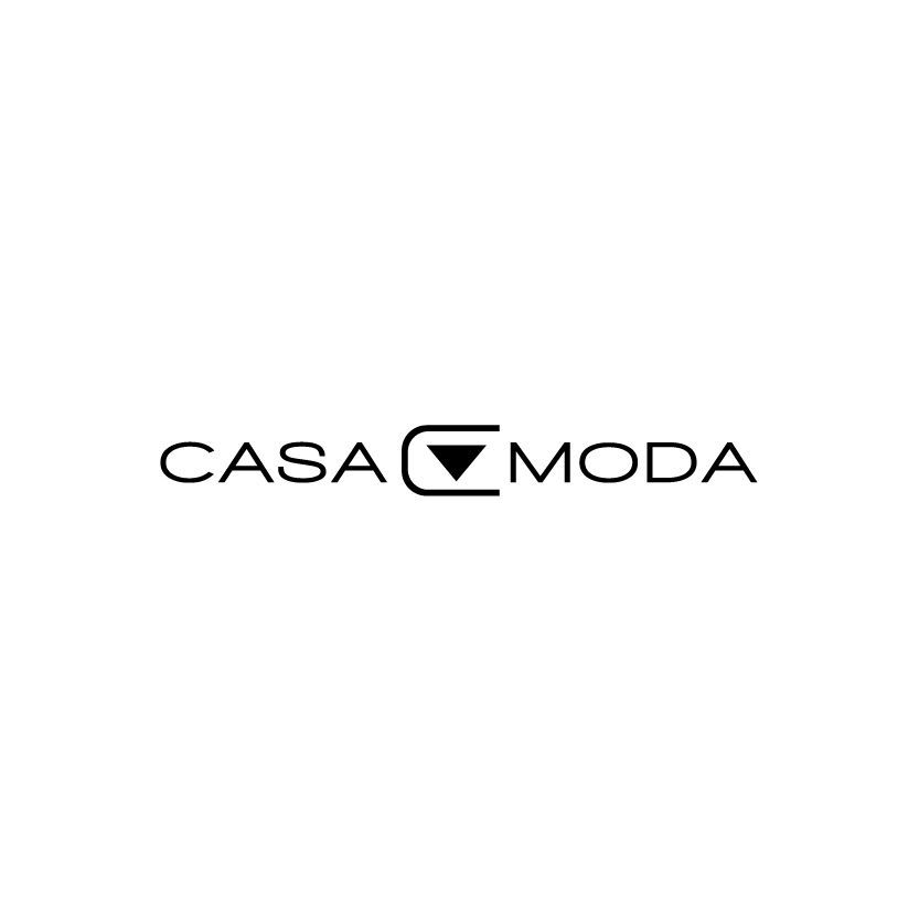 Ein schwarzweißes Logo für Casa Moda auf weißem Hintergrund.