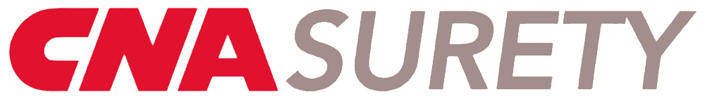 A red and gray logo for cnasurety on a white background