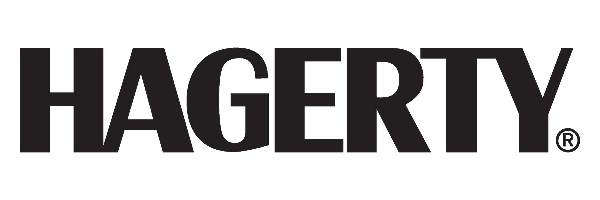 The hagerty logo is black and white on a white background.