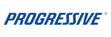 The logo for progressive is blue and white on a white background.