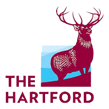 The hartford logo is a deer with antlers standing on top of a hill.