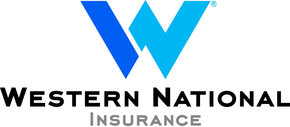 The logo for western national insurance is blue and black.