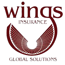 The logo for wings insurance global solutions shows a pair of wings in a circle.