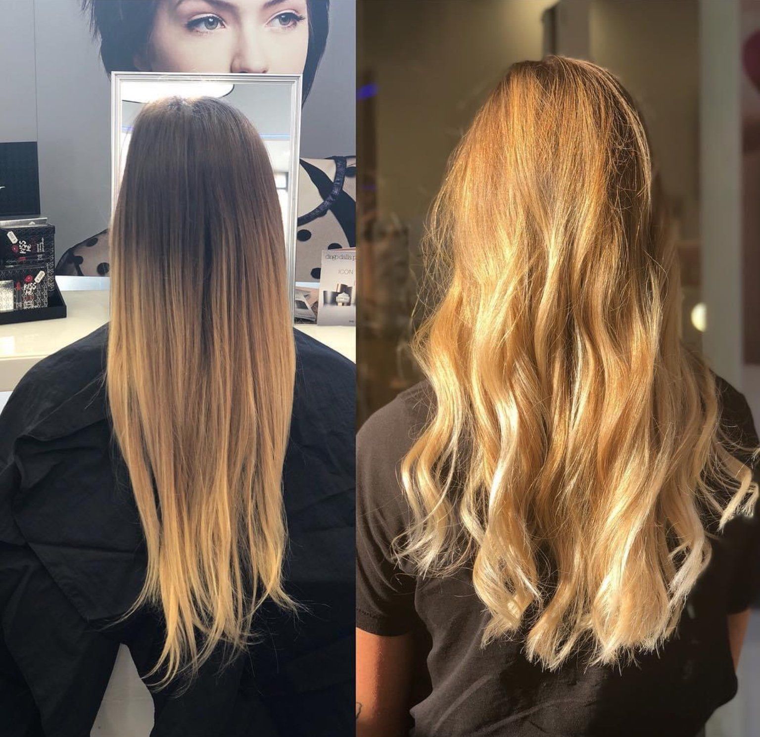 donna prima e dopo una seduta per colorare i capelli