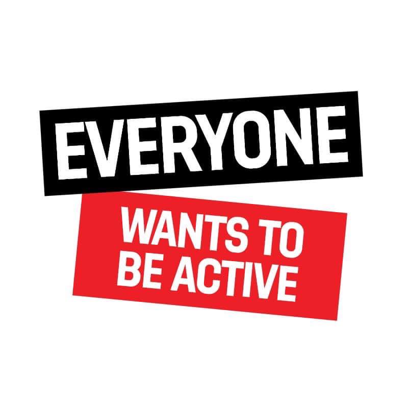 A sticker that says everyone wants to be active