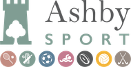 The logo for ashby sport shows a castle and various sports icons.