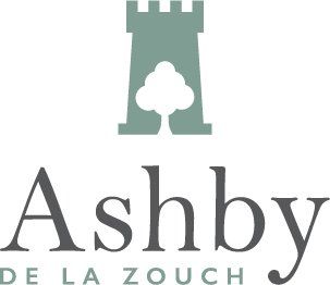 The logo for ashby de la zouch has a castle on it.