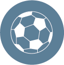 A soccer ball is in a blue circle on a white background.