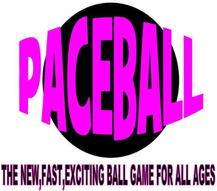 A logo for paceball the new fast exciting ball game for all ages