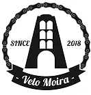 The logo for velo moira is a black and white image of a bridge surrounded by chains.