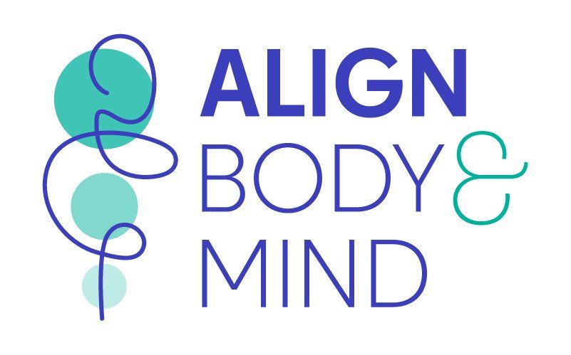 A logo for align body and mind with a blue and green design.