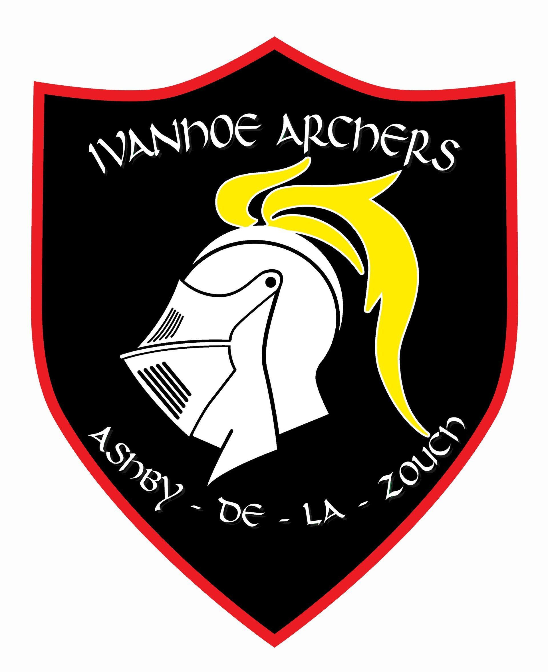 A logo for ivanhoe archers shows a knight 's helmet