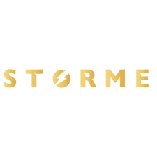 The word storme is written in gold on a white background.