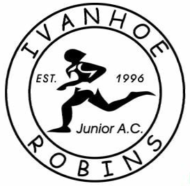 A black and white logo for ivanhoe junior a.c. robins