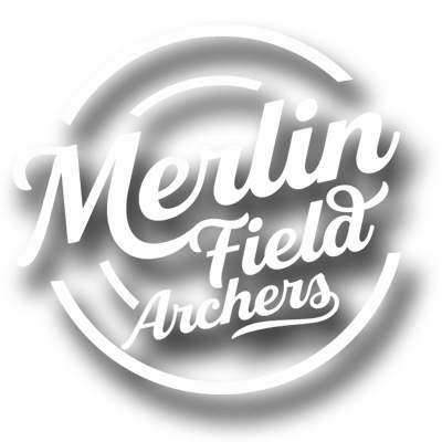 A logo for merlin field archers is shown in black and white