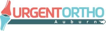 Logo for Urgent Ortho in Auburn. Features a knee joint graphic, red