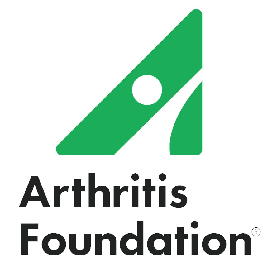 The logo for the arthritis foundation is a green triangle with a white circle in the middle.