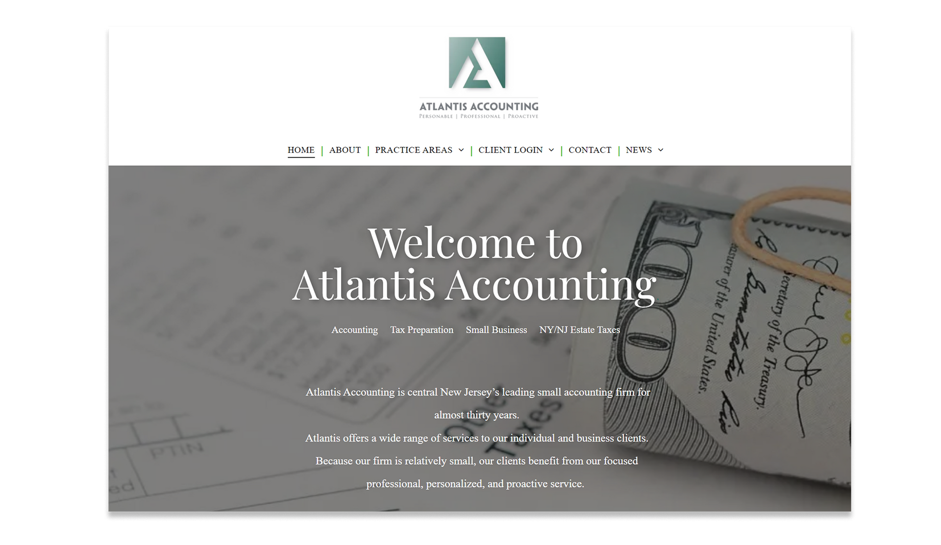 Image of the home page of an Accounting Firm in Princeton, NJ