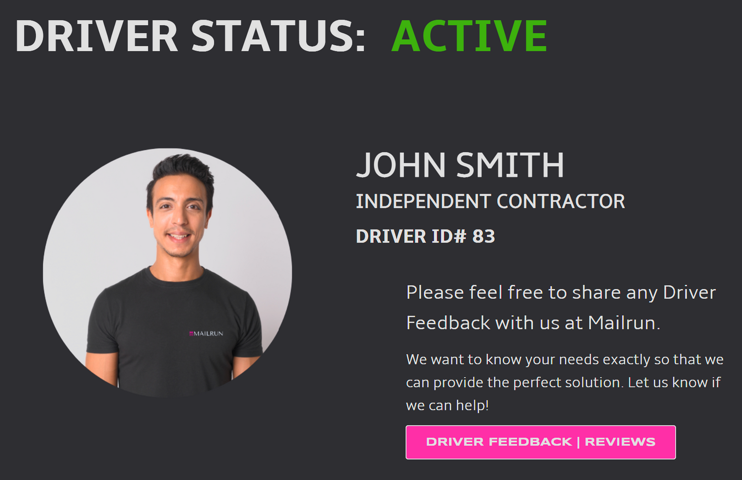 a screenshot of a website that says driver status active