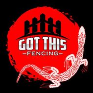 A logo for got this fencing has a lizard on it