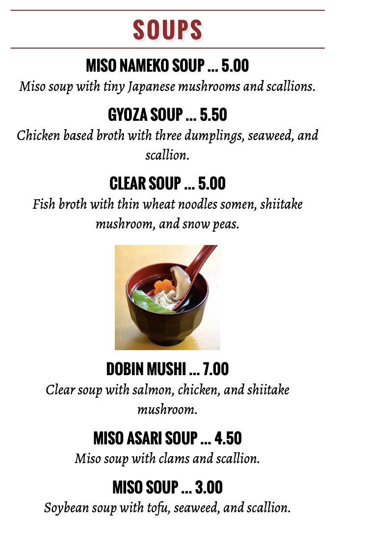 Menu at a glance Kotobuki Japanese Cuisine