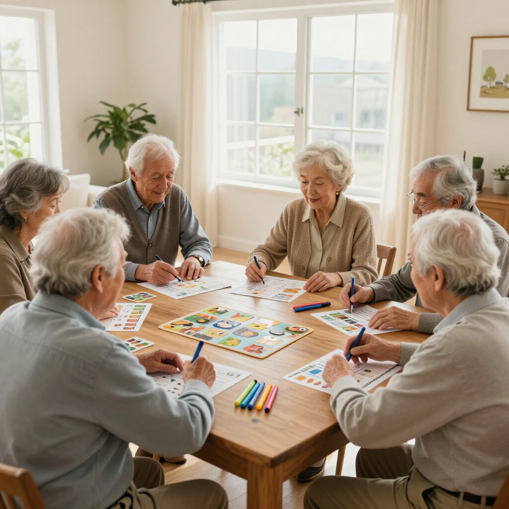 Personas sentadas en mesas en un luminoso estudio de arte, pintando con pinceles y pinturas de colores sobre papel blanco.
