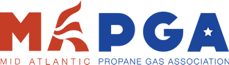 Logo for Mid Atlantic Propane Gas Association. Red and blue letters with a flame graphic.