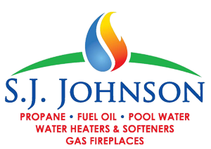A logo for s.j. johnson propane fuel oil pool water water heaters and softeners gas fireplaces