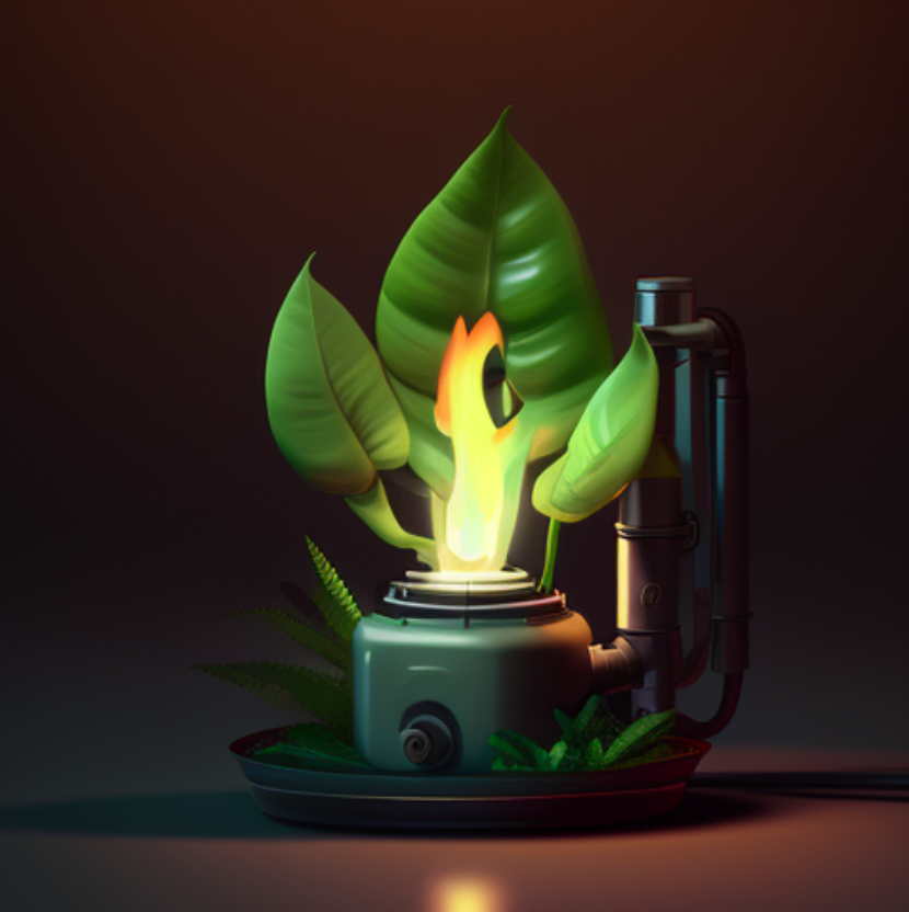 A plant with a flame coming out of it