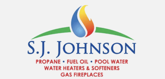 A logo for s.j. johnson propane fuel oil pool water water heaters and softeners gas fireplaces