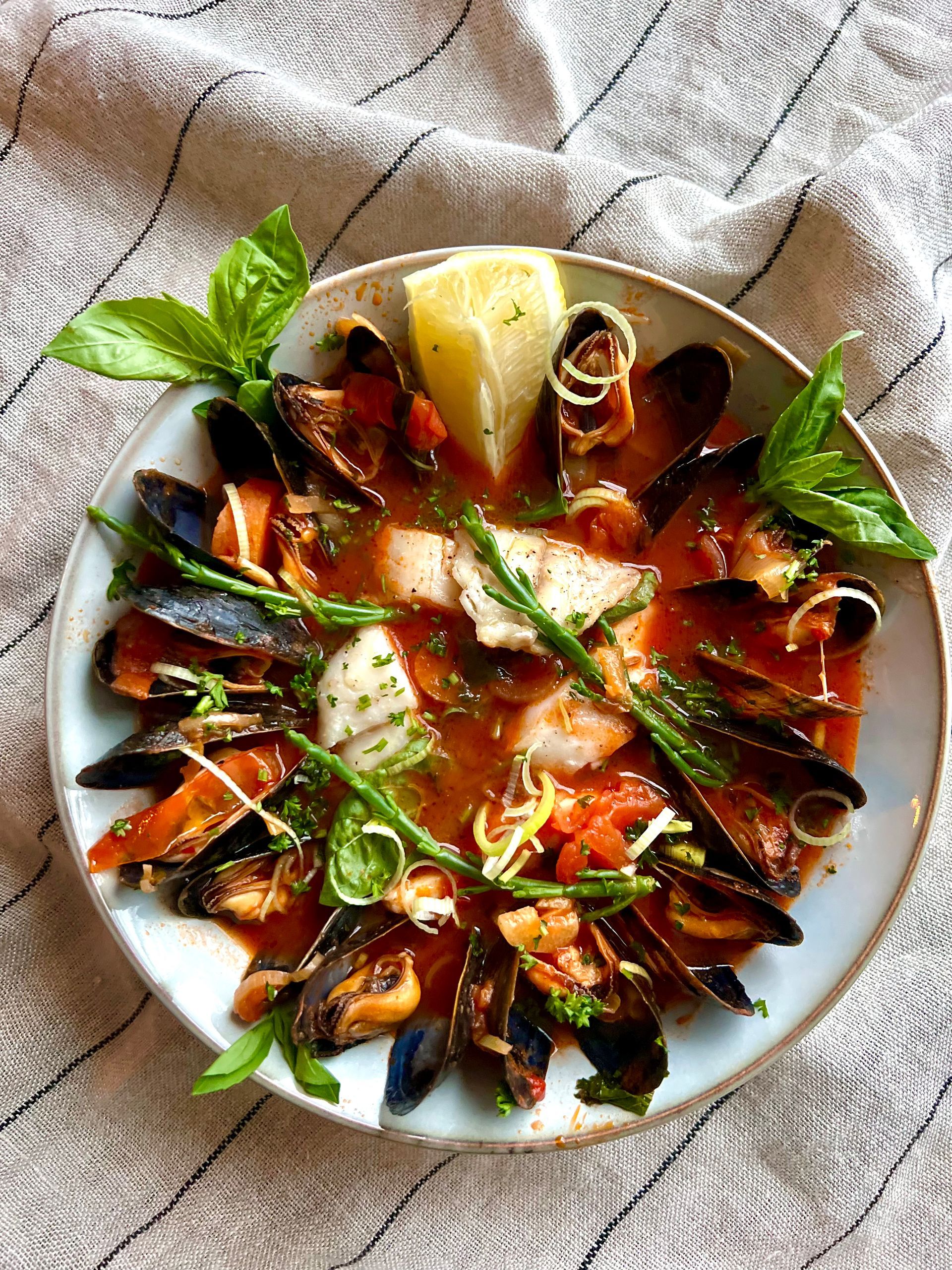 mosselen en zeebaars